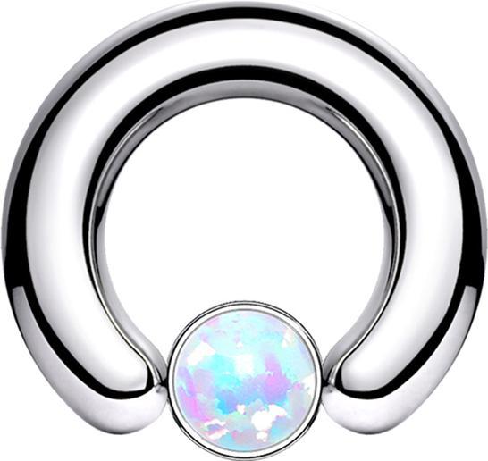 Produktbild Star Piercing Closure Ring silber Scheibe Opal weiss (ohne Messing, Chirurgenstahl 316L)