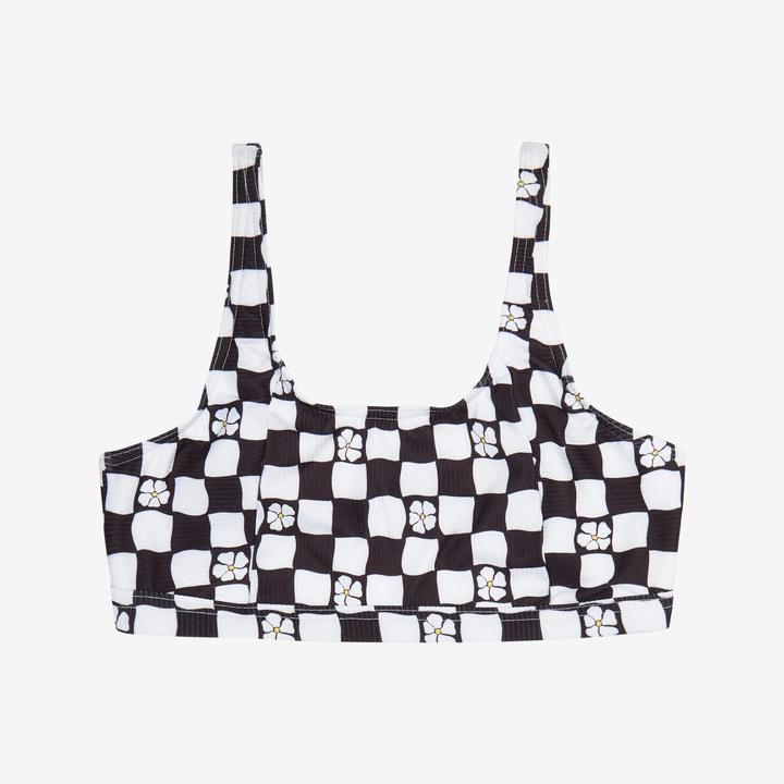 Olaian Bikini-Oberteil Mädchen Bustier verstellbar 500 Nora schwarz/weiss