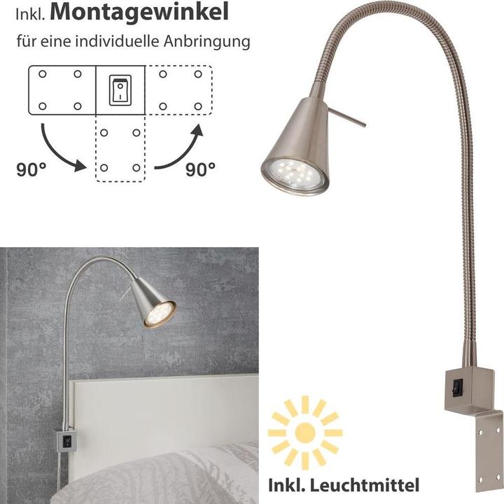 Actual product image Briloner 2er Set LED Bettleuchte Schlafzimmer Wohnzimmer Matt-Nickel