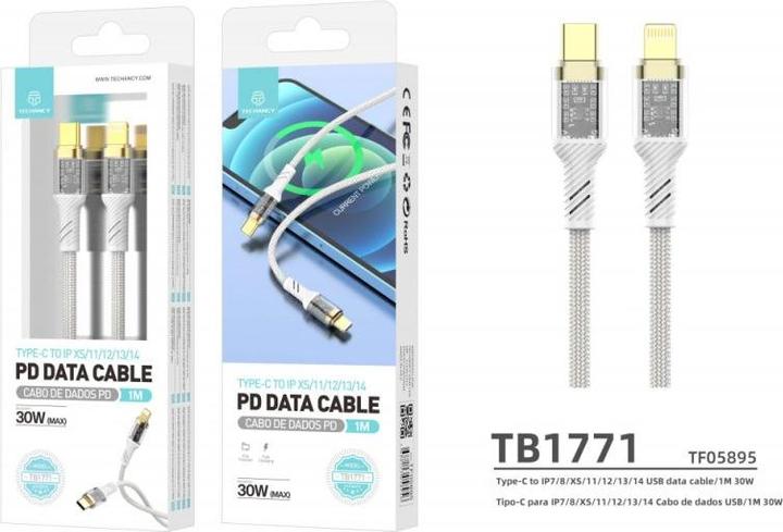 Actual product image Techancy USB-C to Lightning cable for Apple iPhone (1 m)