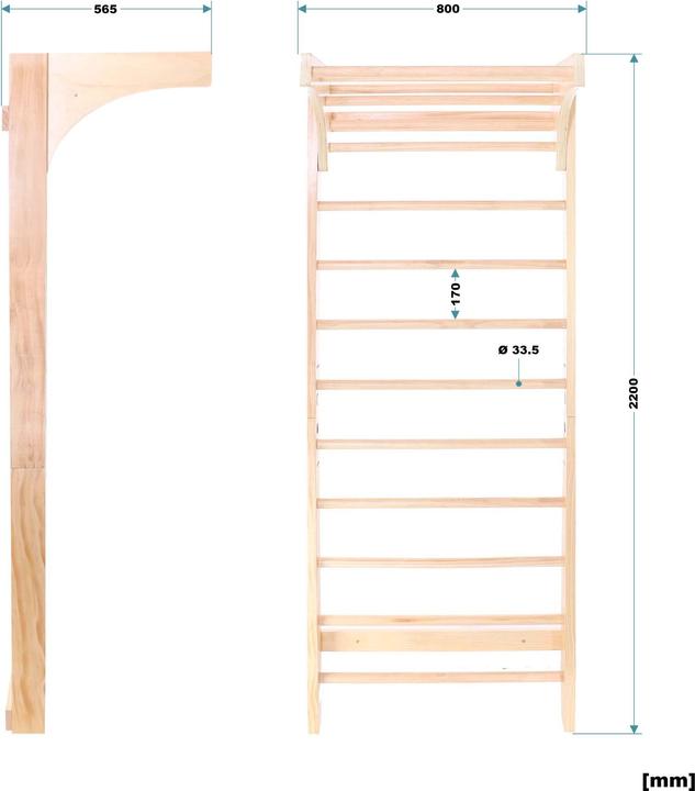 Immagine prodotto Wiltec Barre da parete Toboli in legno 220 cm parete da arrampicata parete da ginnastica parete fitness