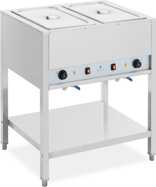 Royal Catering Bain Marie mit Unterbau Speisenwärmer 1265 W 2 x GN 1/1 mit Deckel