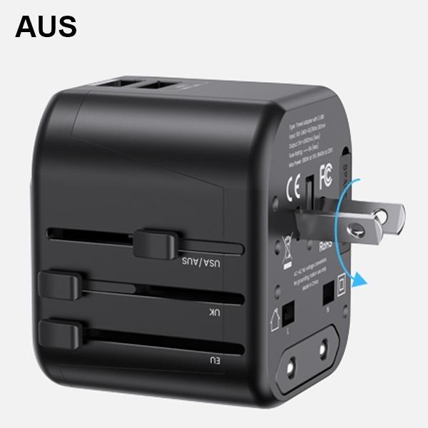 Produktbild Usams Ład. siec. 2xUSB T55 12W adapter 4w1 US/AU/EU/UK czarny/black CC173TC01 (US-CC173) Univesal Tr