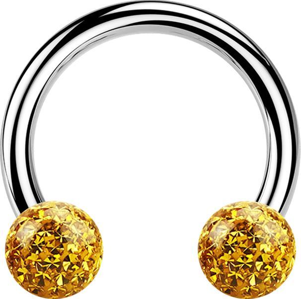 Image du produit Star Piercing Micro Circular Barbell argent avec deux boules de cristal topaze époxy de protection (Acier chirurgical 316L, sans laiton)