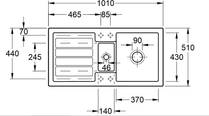 Actual product image Villeroy & Boch V&B Sink FLAVIA 60 1010x510mm Handbet. white (51 cm, 101 cm)