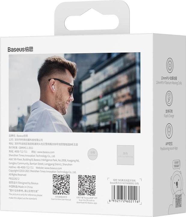 Actual product image Baseus Headphones TWS Bowie E3 (white) (5 h, Wireless)