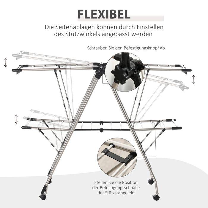 Produktbild Swisshandel24 Wäscheständer mit Teleskopstangen zusammenklappbar, Edelstahl 138,5x63x208cm