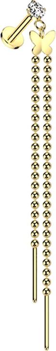 Produktbild Star Piercing Micro Labret Innengewinde vergoldet Kristall silber gefasst Anhänger Schmetterling Kugelkette (Chirurgenstahl 316L, ohne Messing)