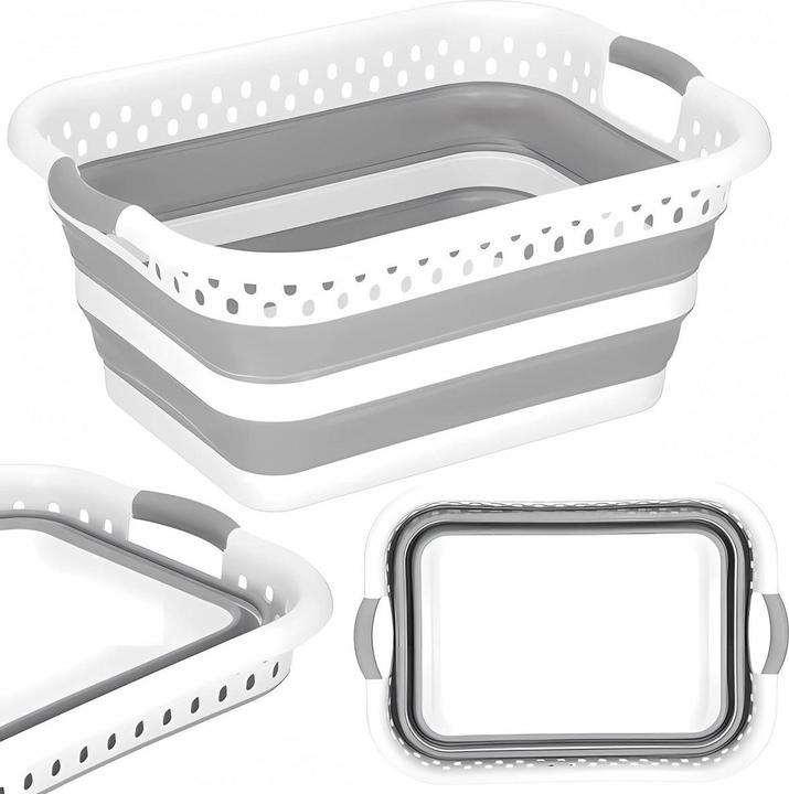 Produktbild König Design Wäschekorb Faltbar Wäschesammler Wäschebox Wäschetonne Aufbewahrungskorb Grau (36 l)