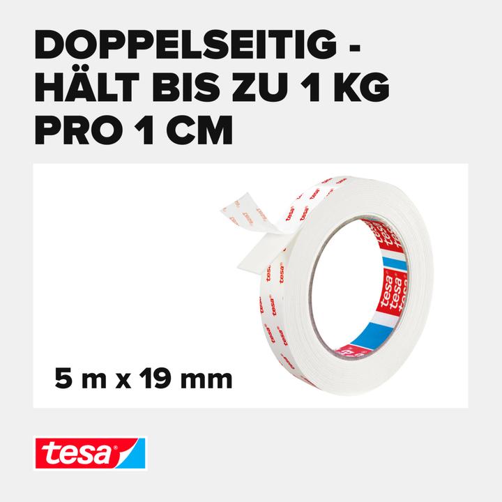 Produktbild tesa Montageband für Tapete & Putz, doppelseitiges Montageklebeband (19 mm)