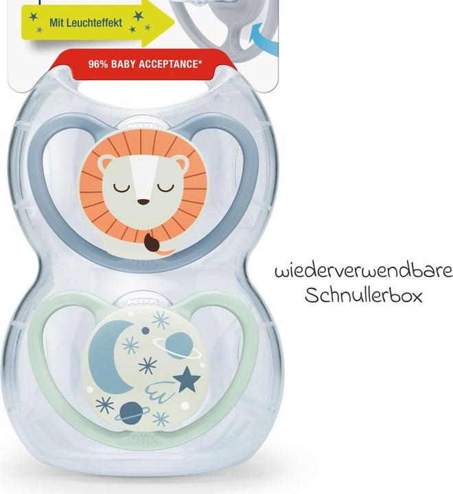 Actual product image NUK Space Night silicone dummy 6-18M, 2 pcs, blue/mint (2 x, 6 - 18 M.)