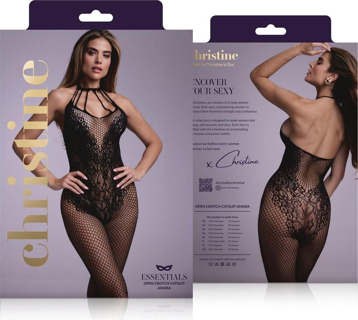 Image du produit Christine Le Duc Combinaison résille ouverte à l'entrejambe avec dentelle fleurie - Noir (Taille unique)