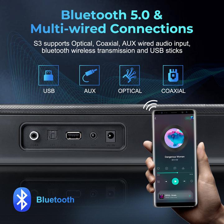 Actual product image OXS S3 Soundbar for TV Home Theater Audio with Bluetooth 5.0 (40 W, 2.0 Channel)