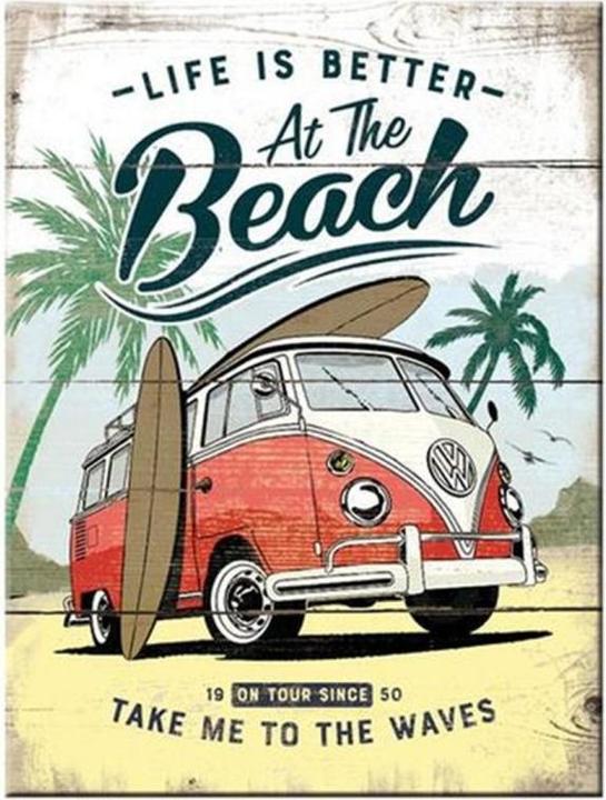 Produktbild Nostalgic-Art Merchandising Haftmagnet VW Bus – Beach 1 Stück, Mehrfarbig (1 x)