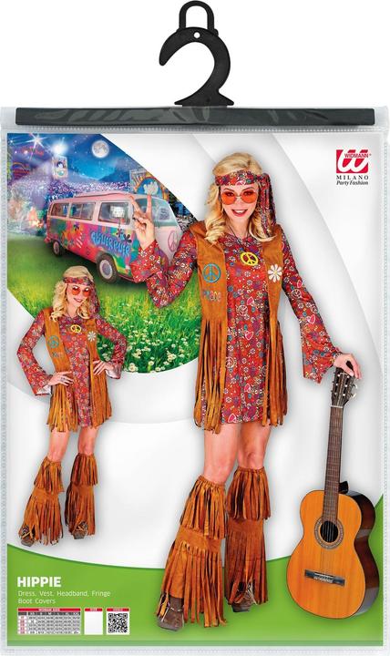 Actual product image Widmann HIPPIE (Kleid, Weste, Stirnband, Stiefelüberzieher mit Fransen), XL (XL)