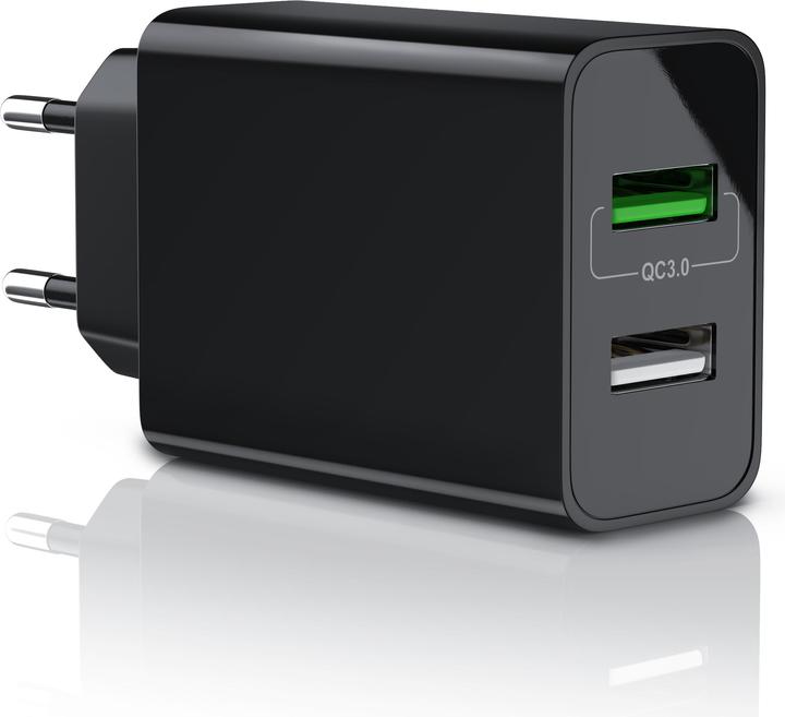 Immagine prodotto Aplic Caricatore USB 3000 mA, 2 porte, 30W, funzione di ricarica rapida Quick Charge 3.0 (QC 3.0), nero (30 W)