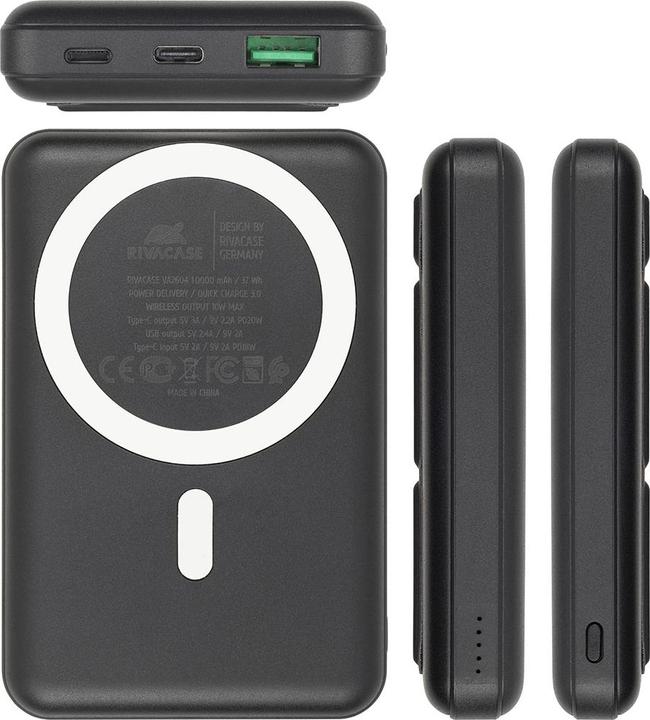 Immagine prodotto Rivacase VA2604 Powerbank wireless Magsafe Qi 15W, batteria esterna con caricatore rapido QC/PD 20W 10000 mAh (10000 mAh, 20 W, 18.50 Wh)