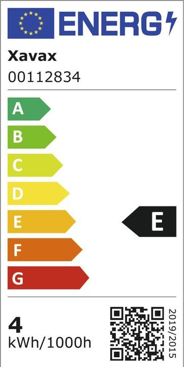 Energie-Label Xavax LED-Filament, E27, 470lm ersetzt 40W, Tropfenlampe, Warmweiss, Klar (E27, 4 W, 470 lm, 1 x, E)