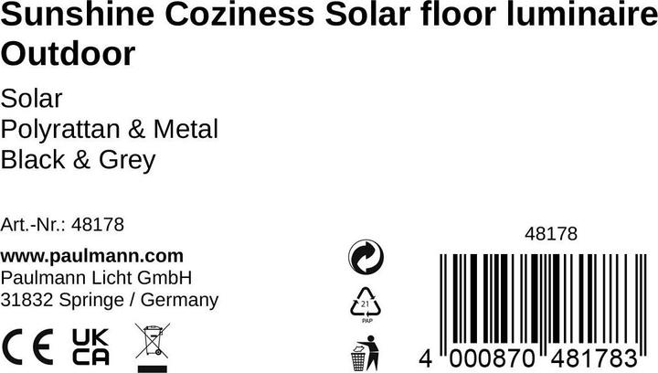 Nutritional values and ingredients Pauleen Solar Floor Lamp Sunshine Coziness (23 lm, IP44)