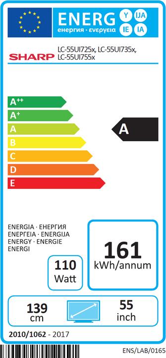 Energy Label Sharp LC-55UI7352 (55", LCD, 4K, 2018)