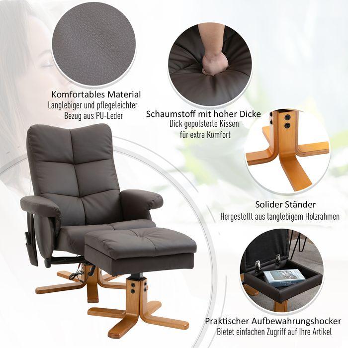 Image du produit Swisshandel24 Fauteuil de relaxation Fauteuil de télévision avec pouf Fauteuil de massage incliné à 145° avec 10