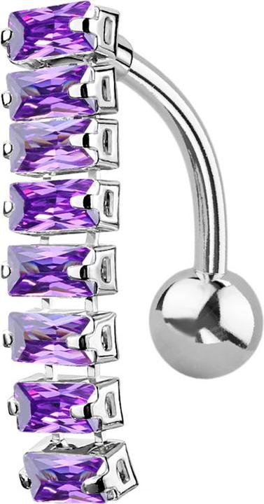Produktbild Star Piercing Banane silber mit Anhänger Balken mit rechteckigen Kristallen tanzanite (Chirurgenstahl 316L, Messing)