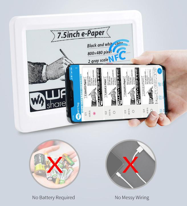 Produktbild WaveShare 7.5inch passives NFC betriebenes e-Ink / e-Papier Display