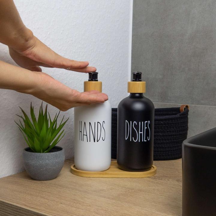 Actual product image Intirilife Soap dispenser set with bamboo tray 500 ml (3 pcs)