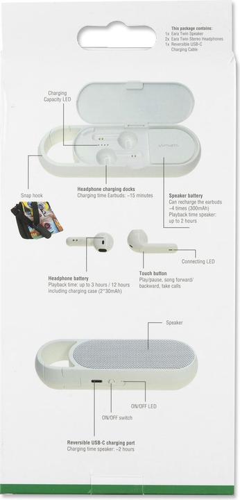 Produktbild 4smarts In-Ear-Kopfhörer Eara Twin Weiss (keine Geräuschunterdrückung, 3 h, Kabellos)