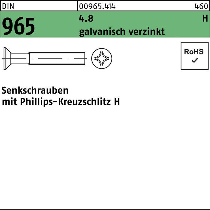 Actual product image Countersunk screw DIN 965 cross recess-PH M 4 x 20 -H 4.8 galvanised (200 Screws per piece)