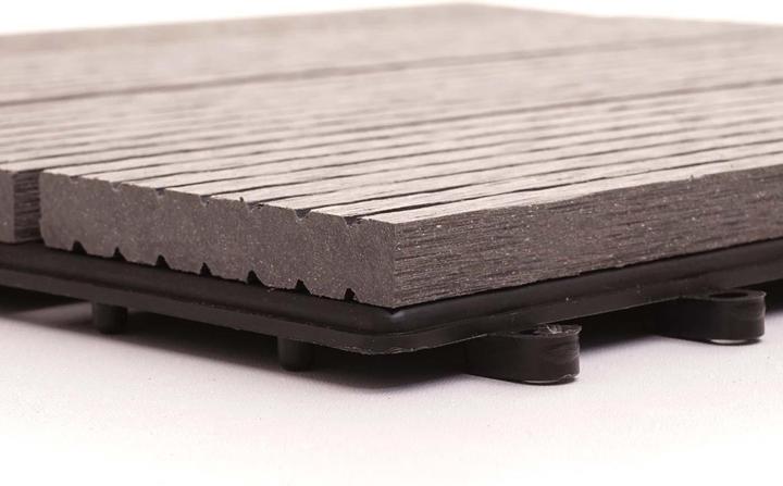 Immagine prodotto Swisshandel24 Piastrella WPC per pavimento Rodano + bordo, aspetto legno balcone/terrazzo, 11x ogni 30x30cm = 1mq (11 x, 30 x 30 cm)