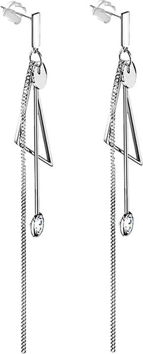 Produktbild Star Piercing Ohrstecker silber Schild freifallende Ketten mit Triangel und Kristall (ohne Messing, Chirurgenstahl 316L)