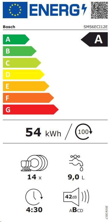Energie-Label Bosch Hausgeräte Freistehender GeschirrspülerSerie 6, 60 cm, Silber, A