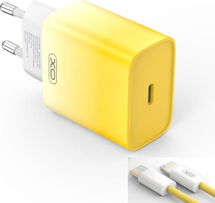 Image du produit xO chargeur mural CE18 PD 30W 1x USB-C jaune-blanc + câble USB-C - Lightning (30 W)