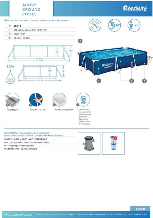 Image du produit Bestway STEEL PRO POOL SET 300X201X66CM (300 x 201 x 66 cm)