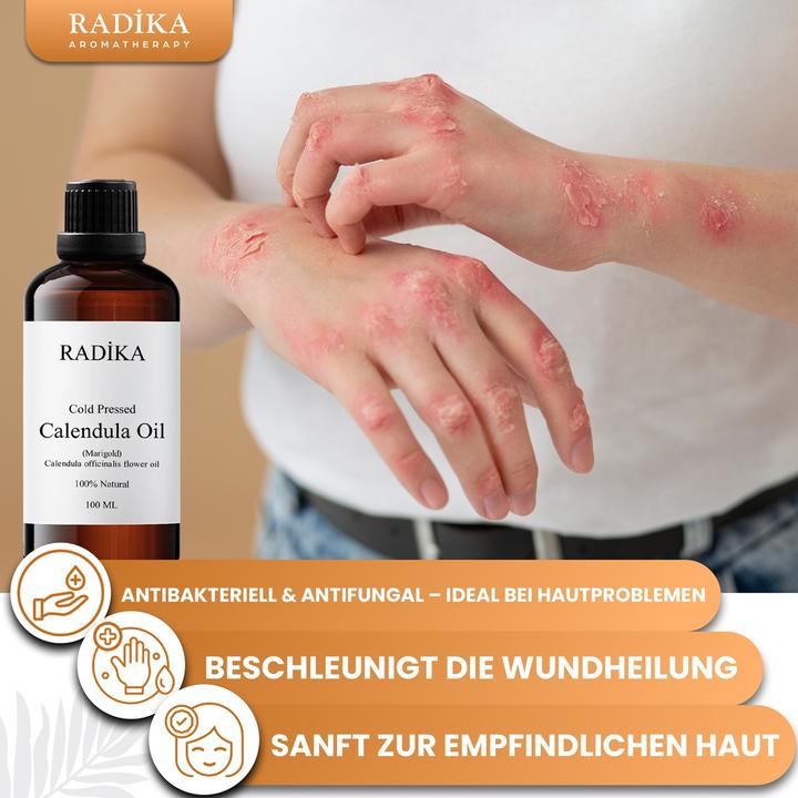 Actual product image Radika Calendula oil, cold-pressed, 100% pure, organic, natural, 30 ml (Body oil, 30 ml)