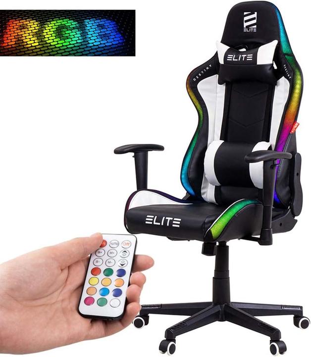 Image du produit Elite Chaise de jeu MG200 Destiny, RGB noir-blanc