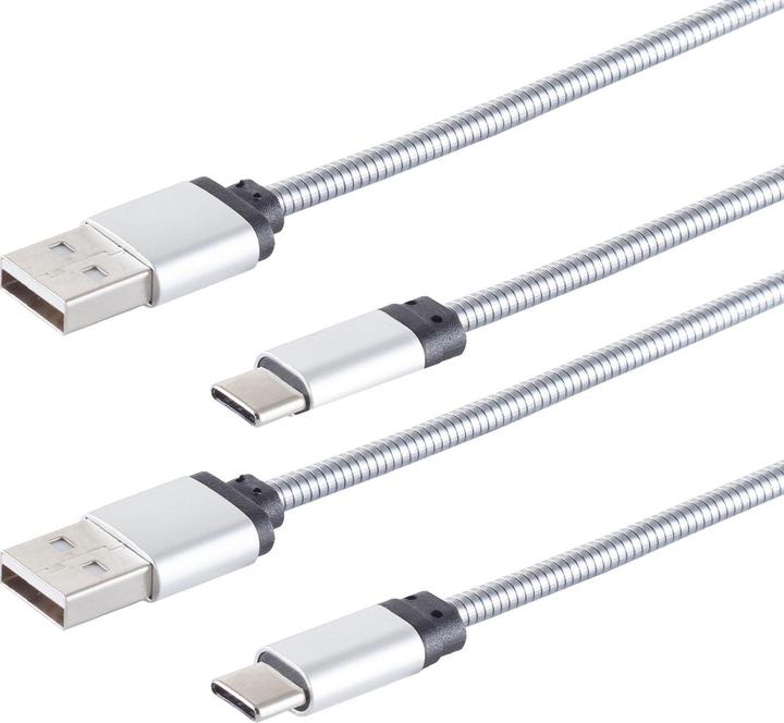 Immagine prodotto S-Impuls Cavo di ricarica e dati da USB-C a USB-A, argento, 1m, set da 2 (1 m, USB 3.1)