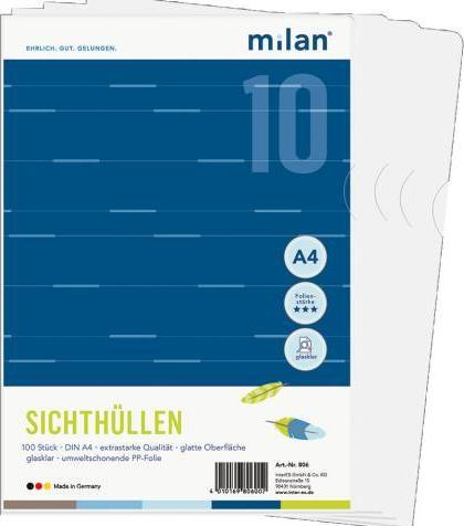 Produktbild Durable 100 Milan Sichthüllen A4 806 glasklar 140µ (A4, 100 x)
