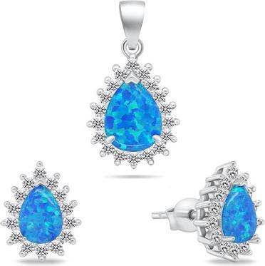 Brilio Silver - Charming Opal Jewelry Set SET244WB (Earrings. Pendant)