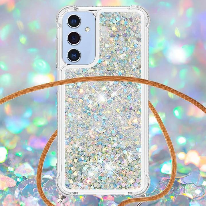Actual product image Cover-Discount Galaxy A15 - Glitter cover with lanyard silver (Samsung Galaxy A15)