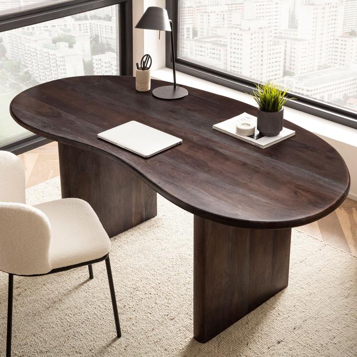 Actual product image FineBuy Desk Computer desk 180 cm solid wood office desk kidney shape