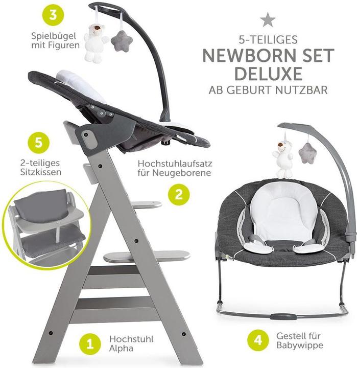 Produktbild Hauck Hochstühle Alpha Plus Grau Newborn Set Deluxe - 4-tlg. Hochstuhl (Hochstuhl)