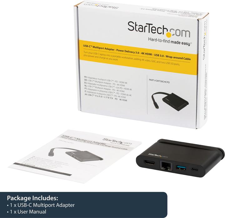 Immagine prodotto StarTech Adattatore USB C Multiport con HDMI - 4K - Mac / Windows - 1xA + 1xC - 100W PD 3.0 - GbE (USB-C, 3 Porti)