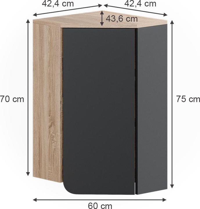 Image du produit Vicco Armoire d'angle suspendue Karen, anthracite/sonoma, 50 x 75 cm avec porte et compartiments ouverts