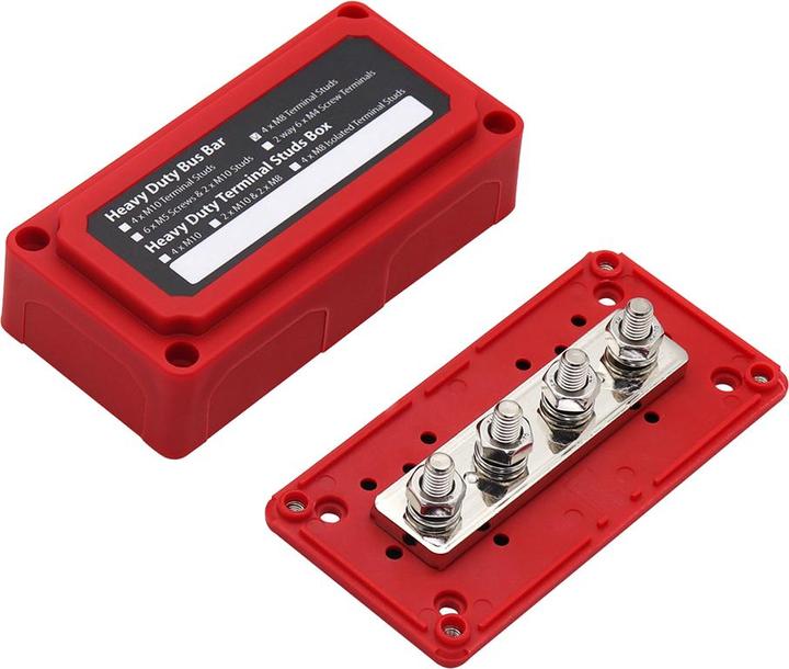 Produktbild Offgridtec BusBar Box Rot 4 x M8 Anschlussbolzen inkl. Abdeckung und Befestigungsschrauben