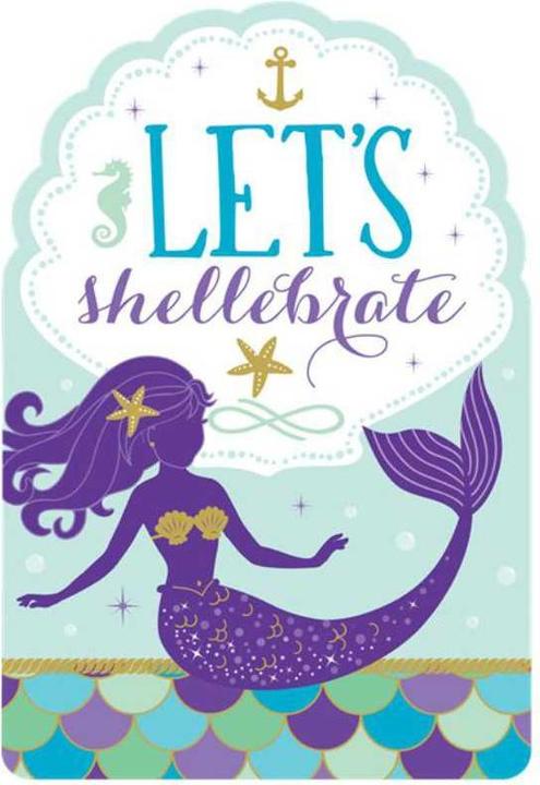 Amscan 8 cartes d'invitation Mermaid Wishes (6 pcs)