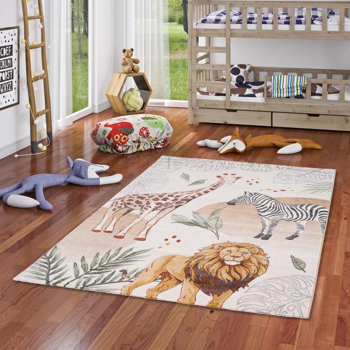 Immagine prodotto Pergamon Kinder Teppich Maui Kids Giraffe Zebra Löwe (140 x 200 cm)