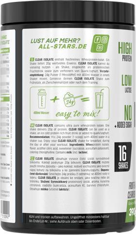 Immagine prodotto All Stars Proteine Whey Isolate Clear (barattolo da 390 g) (Mela verde, 1 pz., 400 g)