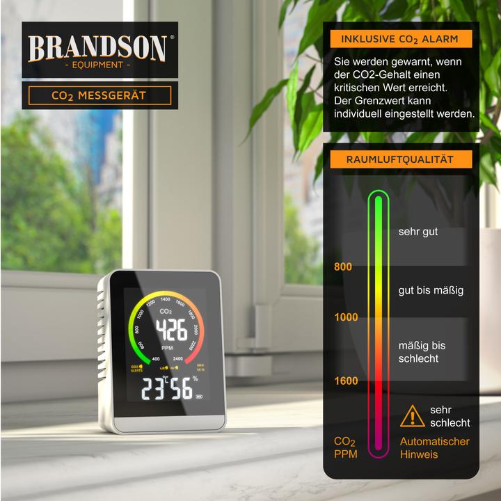 Produktbild Brandson CO2 Messgerät, Luftqualität Melder, Kohlendioxidmessung, Luftqualität Sensor, Raumluft-Qualität
